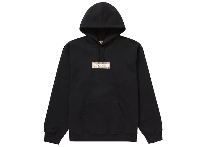 Sheer Supreme Burberry Box Logo Hooded Sweatshirt Black