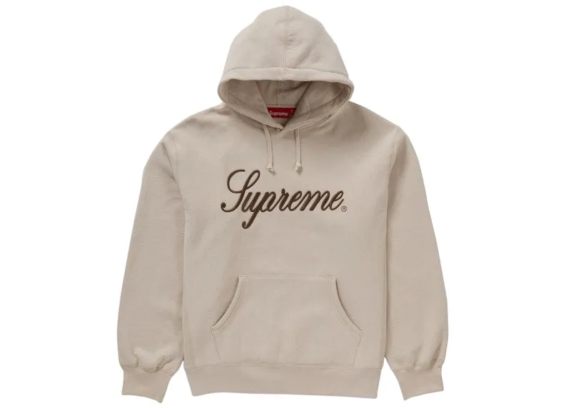 Supreme Embroidered Script Hooded Sweatshirt Stone Short - sleeve Detachable Liner