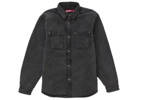 Smooth Fabric Wrinkle-Resistant Supreme Faux Shearling Lined Work Shirt Black Denim