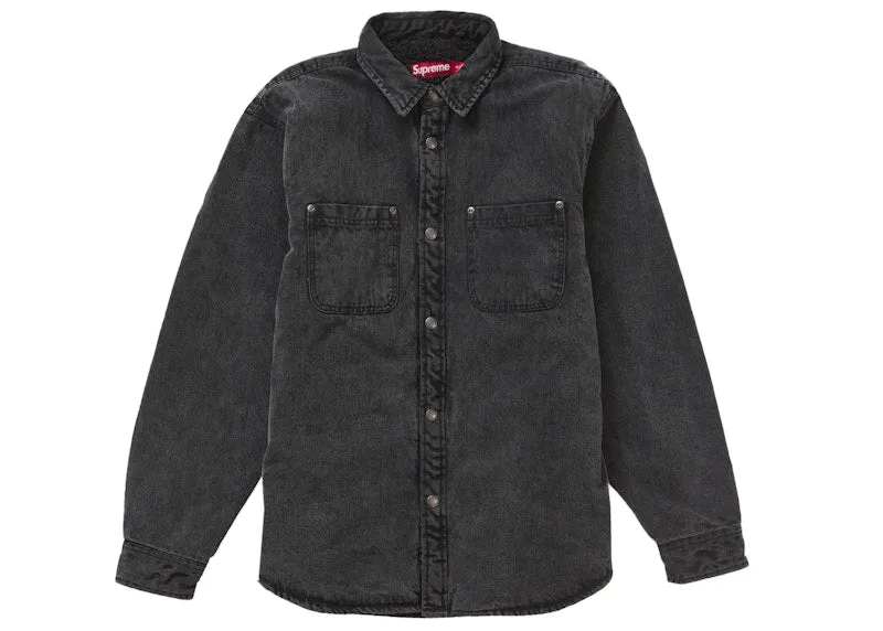 Supreme Faux Shearling Lined Work Shirt Black Denim smooth zipper