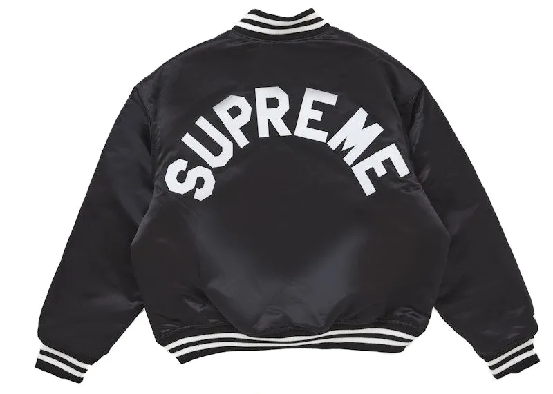 Supreme Mitchell & Ness Satin Varsity Jacket (Fw24) Black suede look Full length