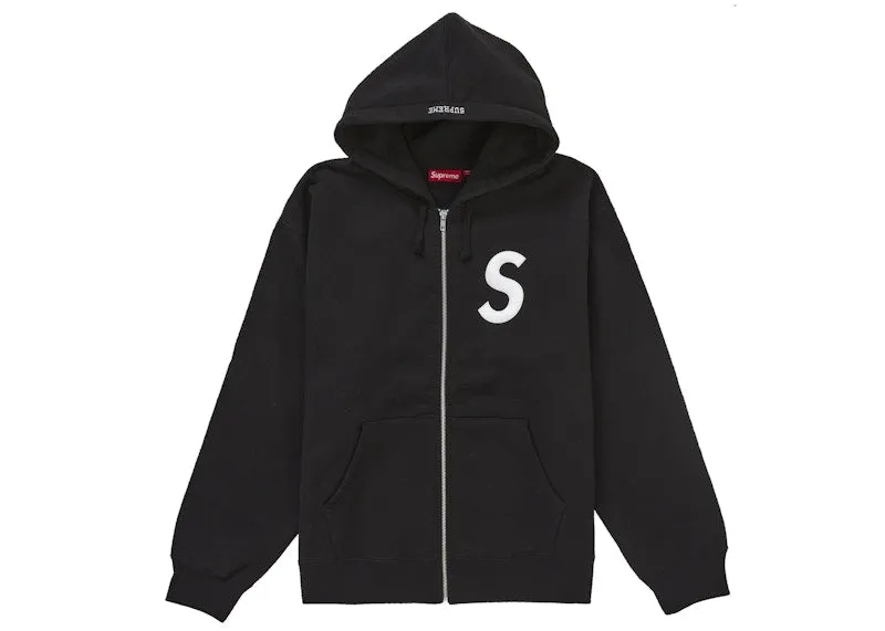 Supreme S Logo Zip Up Hooded Sweatshirt (Fw24) Black Buttoned Anti Odor