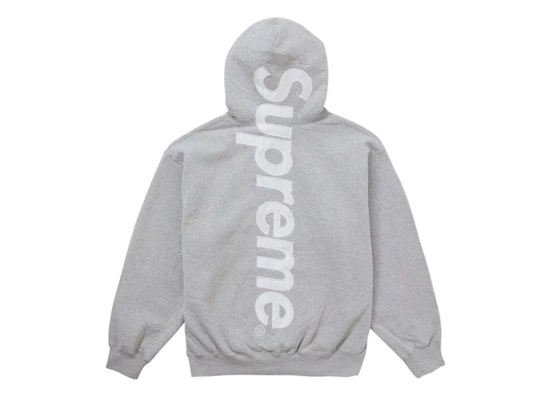 Supreme Satin Applique Hooded Sweatshirt Fw24 Heather Grey Embroidered