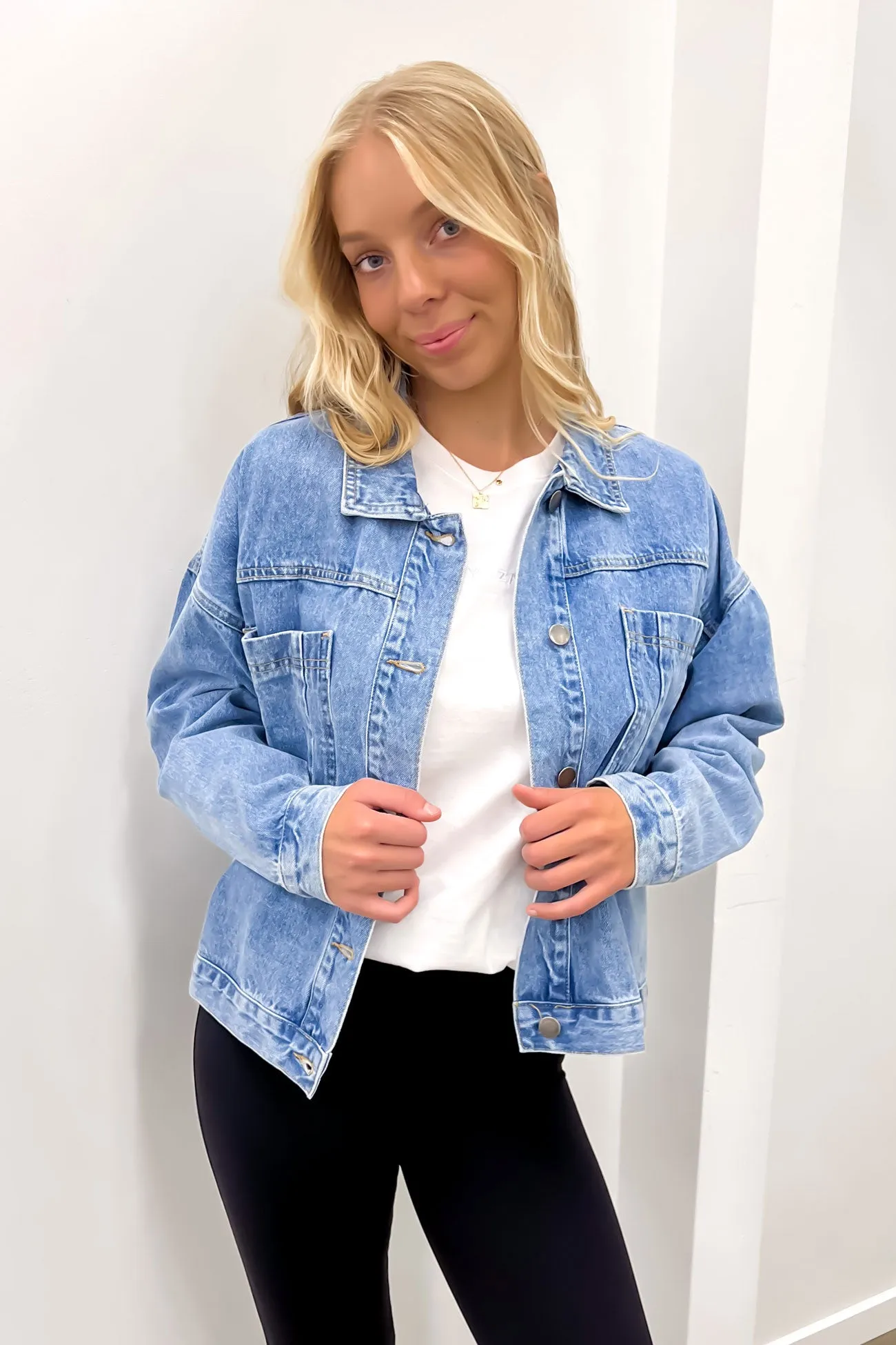 High Neck Detachable Lining Sydney Jacket Light Blue
