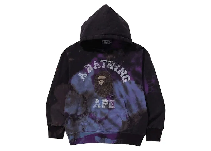 Bape Tie Dye College Relaxed Fit Pullover Hoodie Black snap closure Zip Up