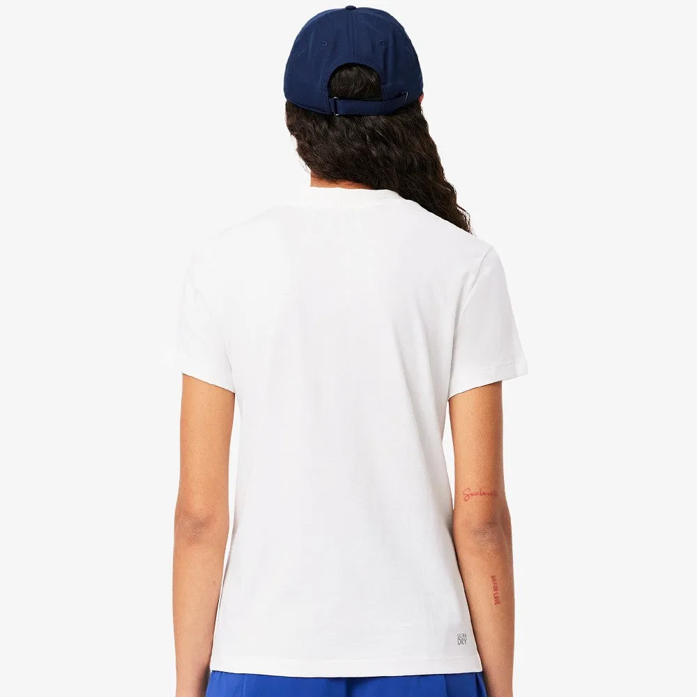 Loose Fit Hidden Pocket synthetic fabric Lacoste Women's Ultra Dry Technical Cotton Tee - White