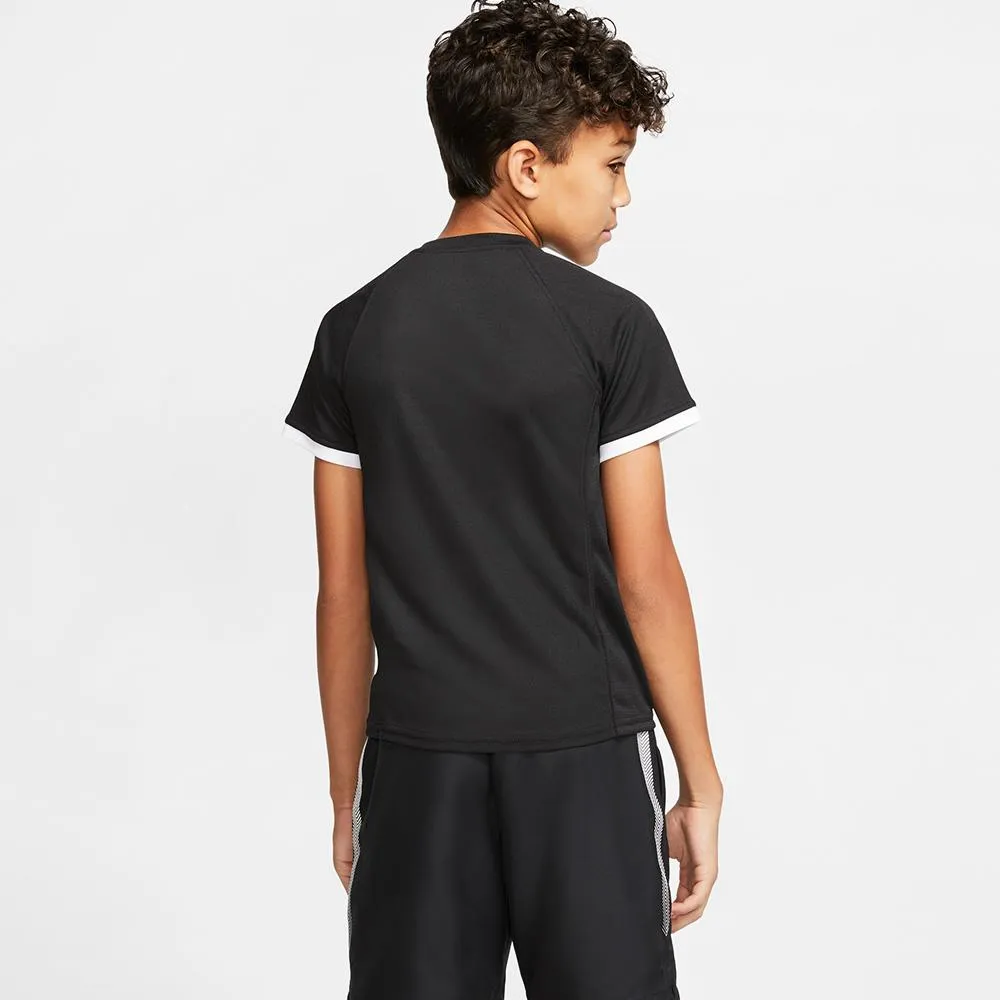 Nike Boys Nikecourt Dry Fit Short Sleeve - Black Ruffled Pleated design