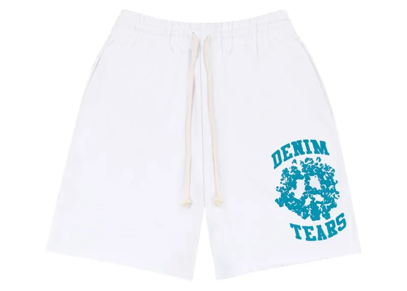 Slip-On Style Pleated design Denim Tears Denim University Sweat Shorts White