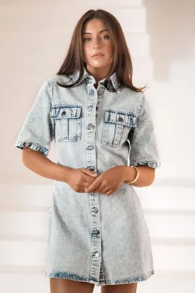 Tatum Denim Mini Dress Sky Blue Straight-Cut
