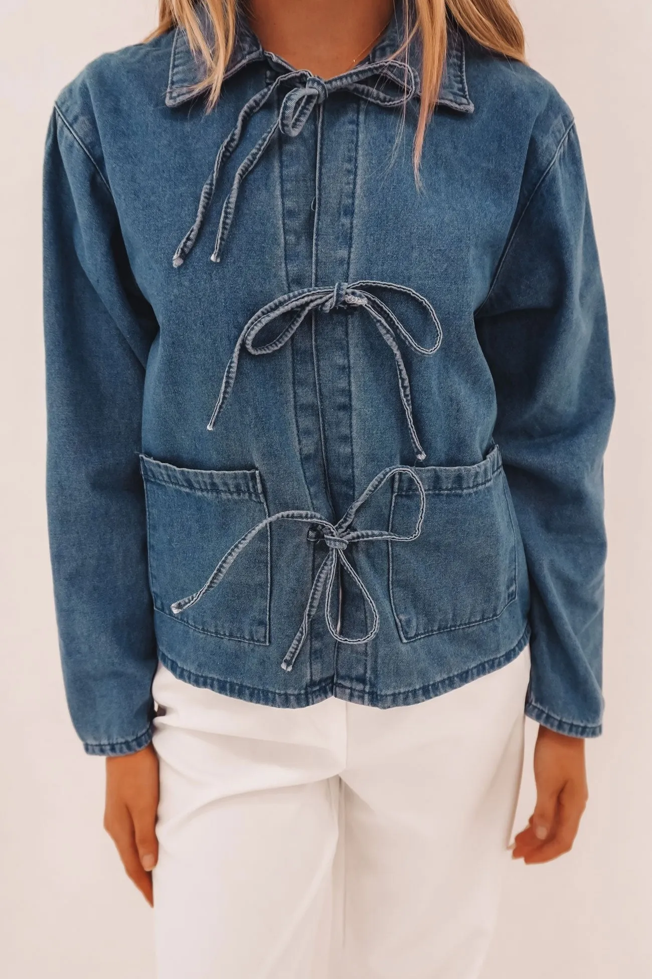 Wylie Denim Light Weight Jacket Mid Blue Stand Up Collar