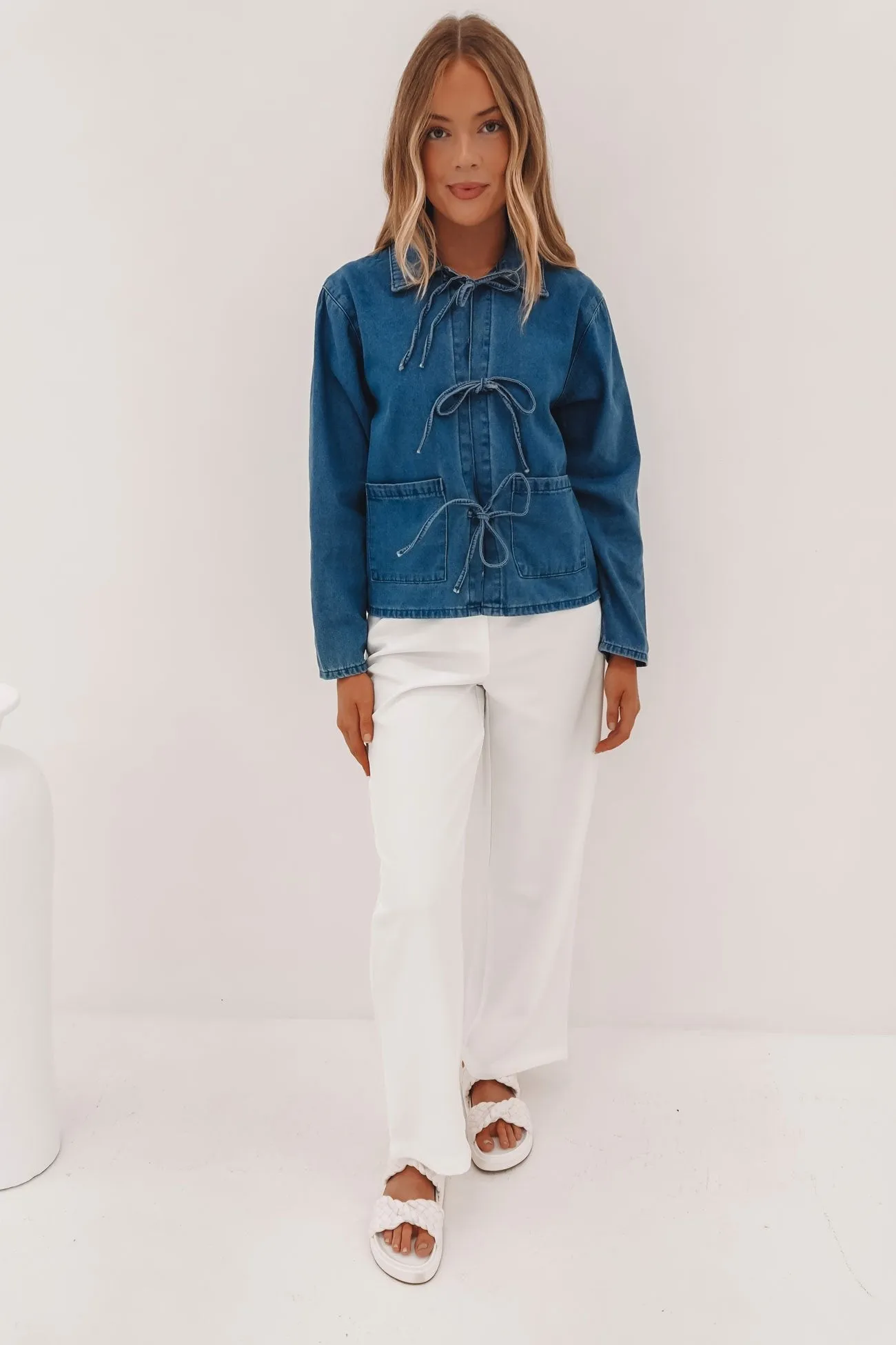 Fleece Inside Wylie Denim Light Weight Jacket Mid Blue
