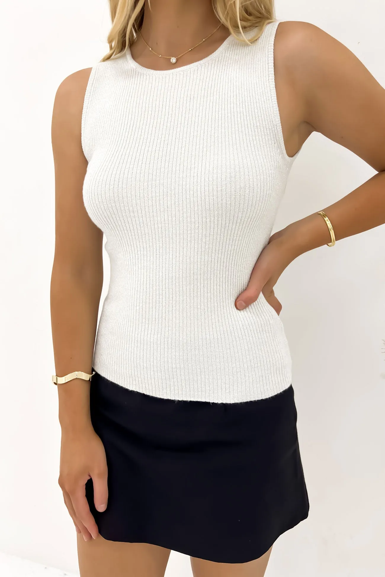 Tessa Metallic Knit Tank Vintage White Light Cool