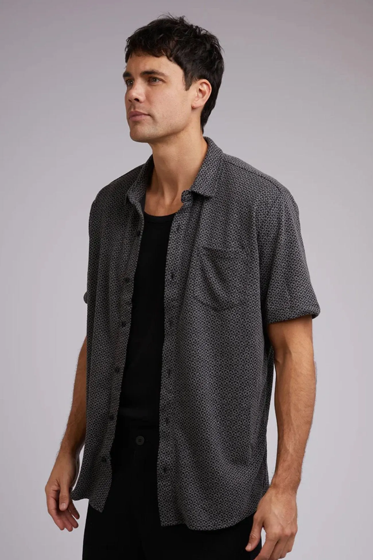 Textured Short Sleeve Shirt Black Professional Look