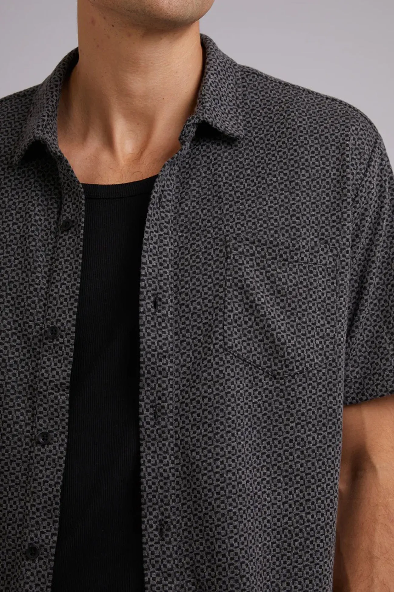 Adjustable Hem Textured Short Sleeve Shirt Black