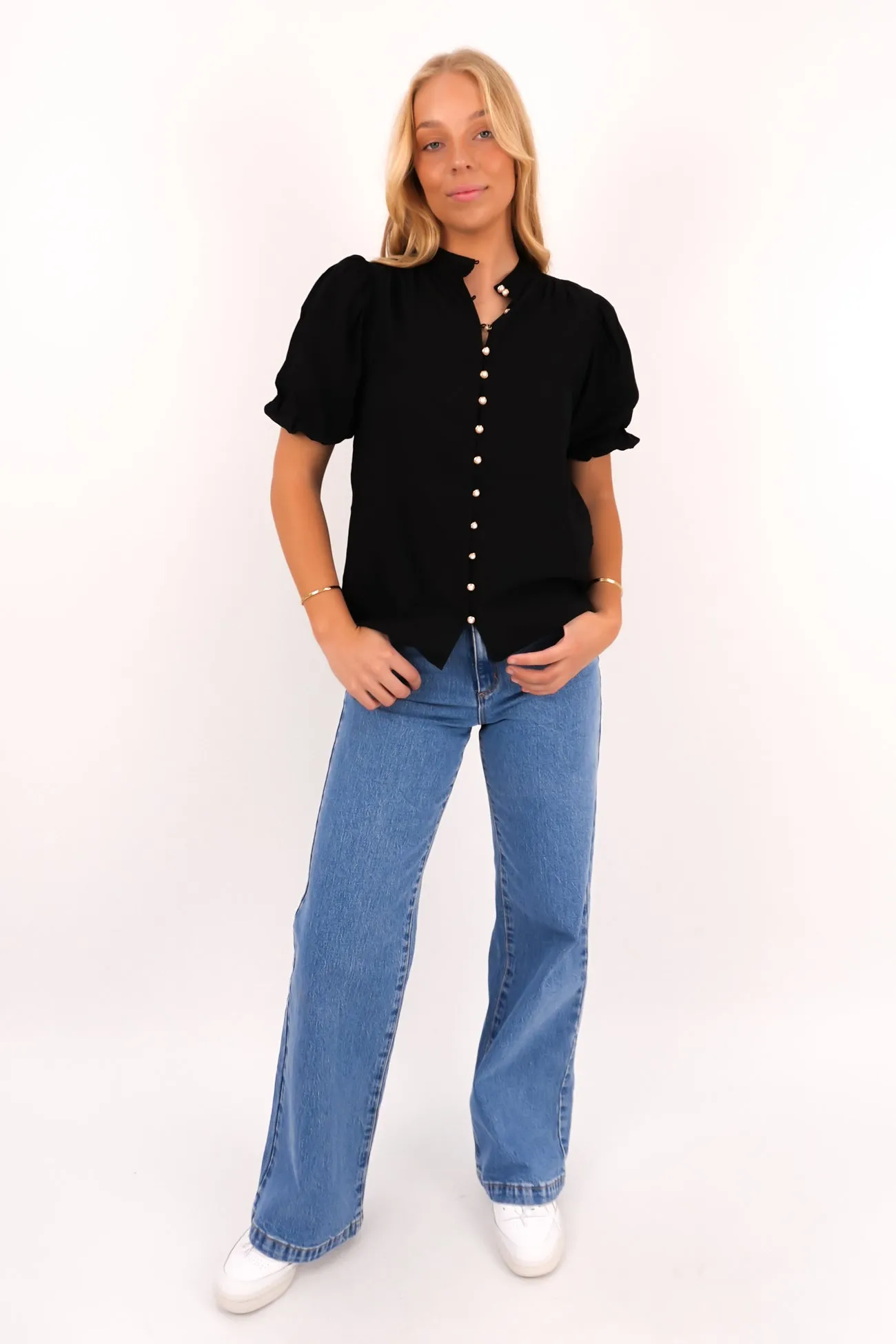 Static Dissipating Fiber Fashion Forward Mayflower Blouse Black