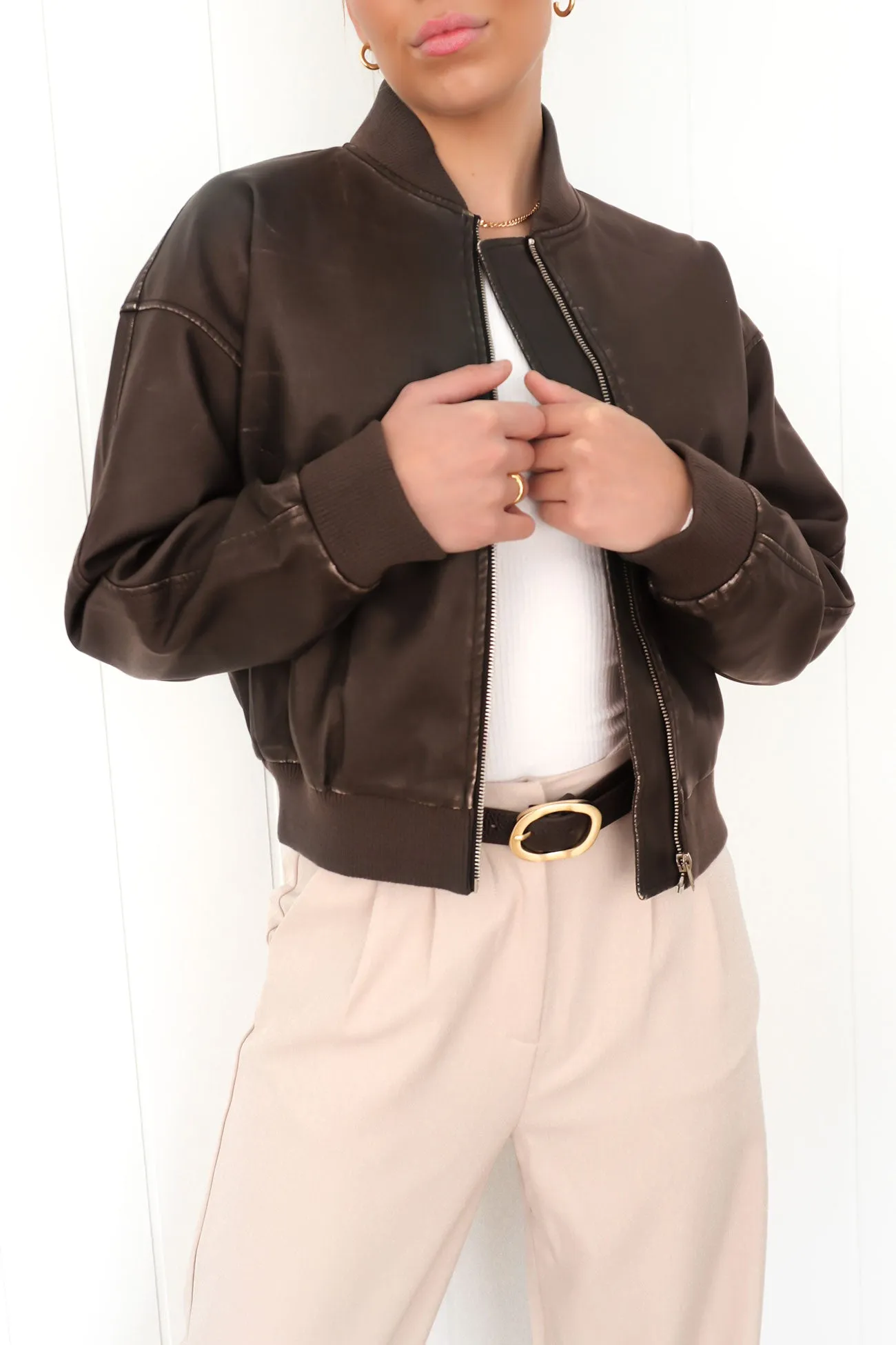 Soft Touch Lining Hollow Fiber Fill Tyler Pleather Bomber Brown
