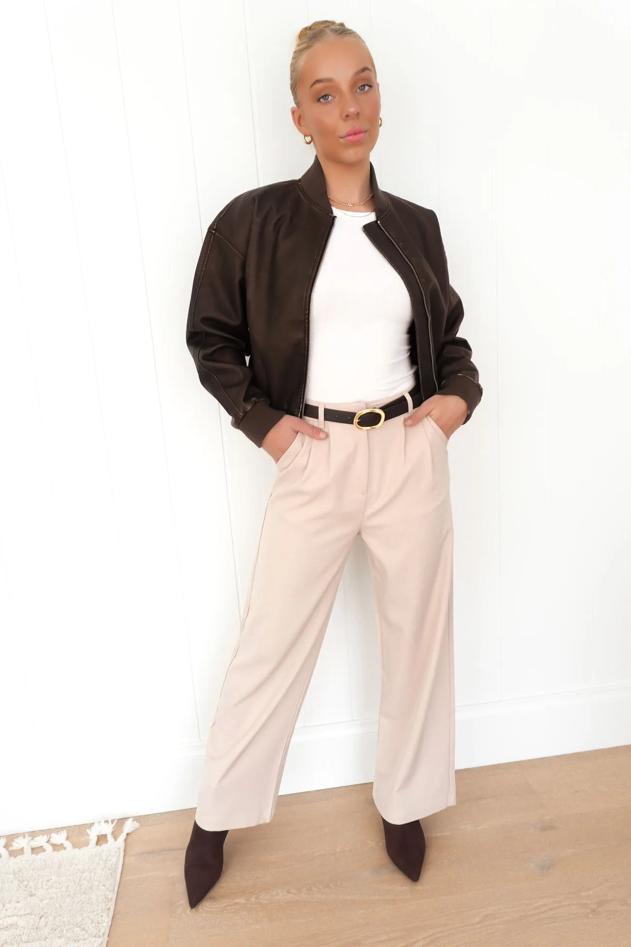 QuiltedPattern Tyler Pleather Bomber Brown