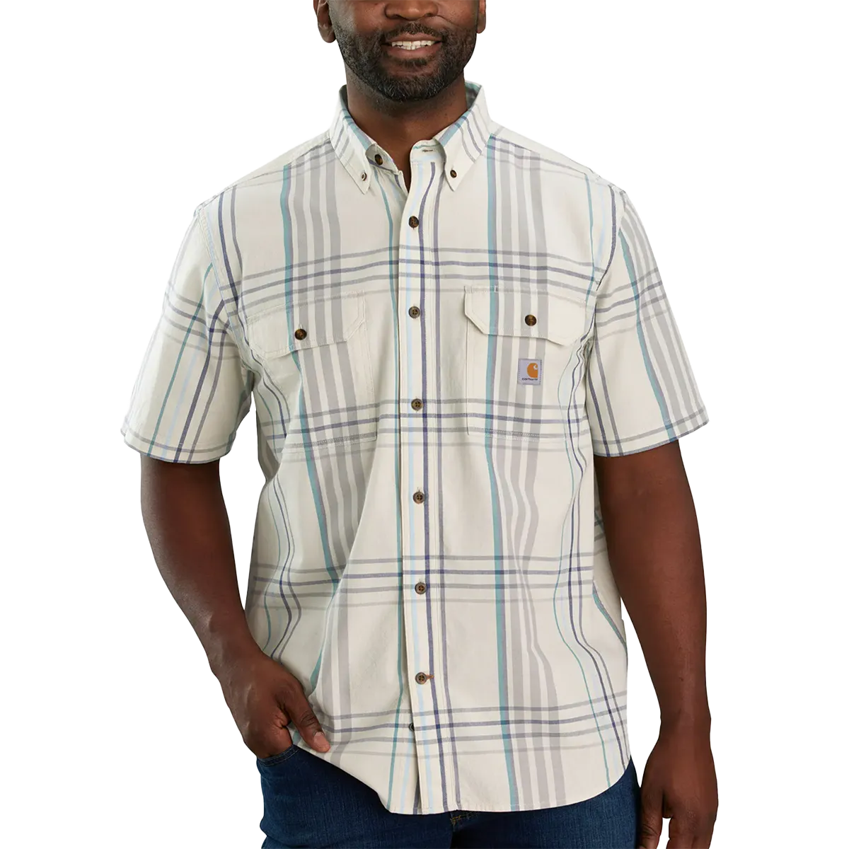 Men's Midweight Short Sleeve Plaid Shirt Relaxed Comfort Fit