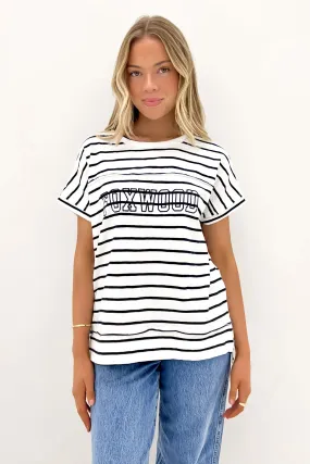Throw On Short Sleeve Stripe Tee White Navy Stripe Retro On-the-Go Comfort