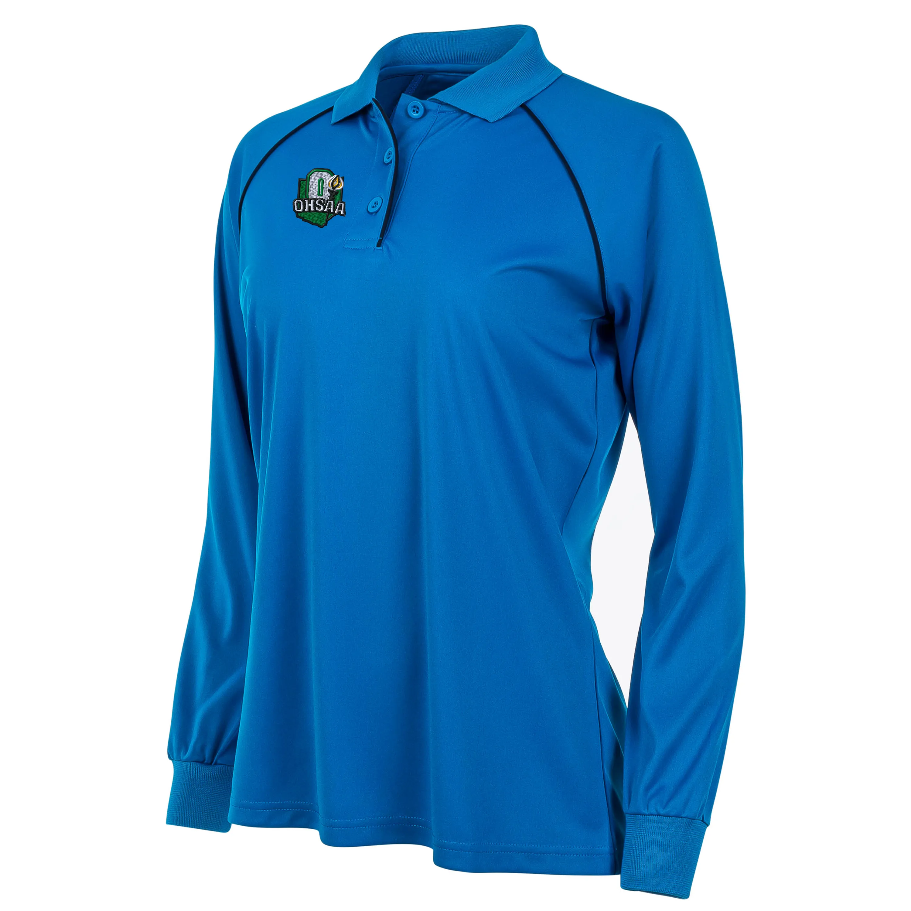 OHSAA Logo Women's Blue Long Sleeve Volleyball Shirt Layered Sleeve Cuffs Round Collar