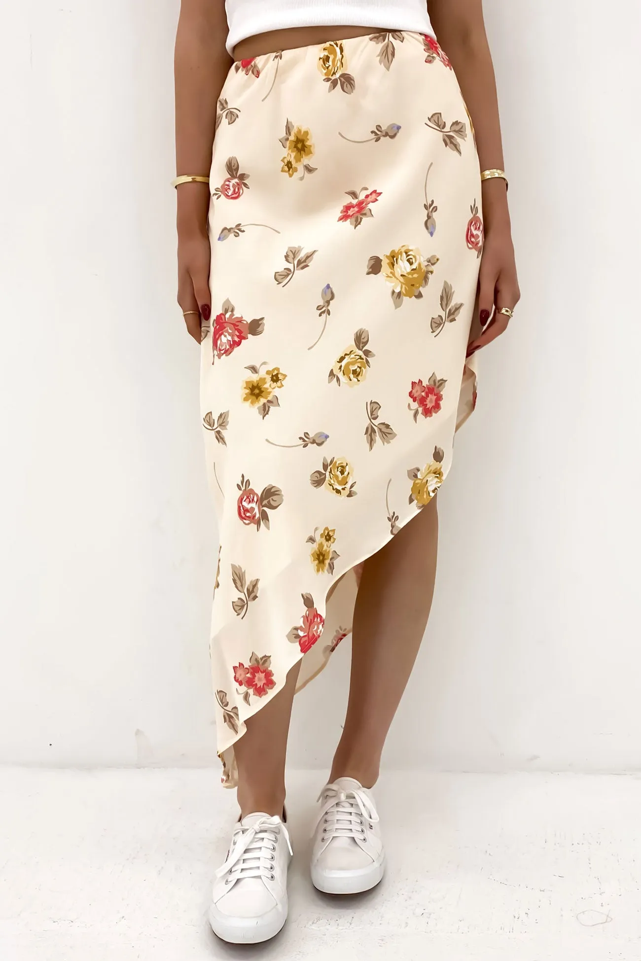 flowy silhouette Anti Pilling Fabric Madelyn Asymmetric Skirt Print