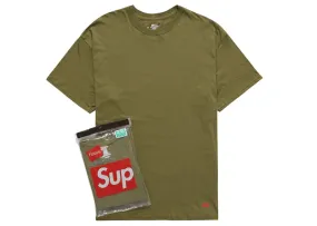 Supreme Hanes Tagless Tees (2 Pack) Olive stretchy fabric Lustrous Appearance