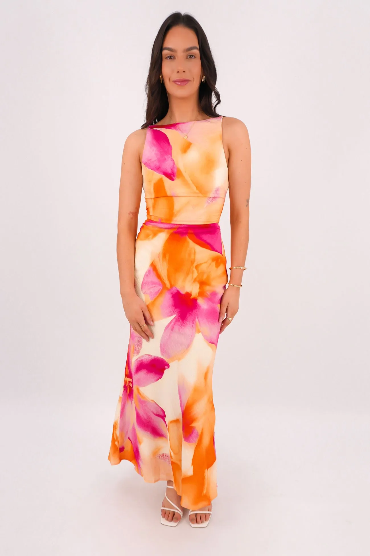 Torla Maxi Dress Orange Fall Flow Stylish Wear