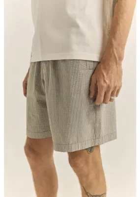 Seersucker Stripe Jam Olive Vented Hem Details Sleek Cut