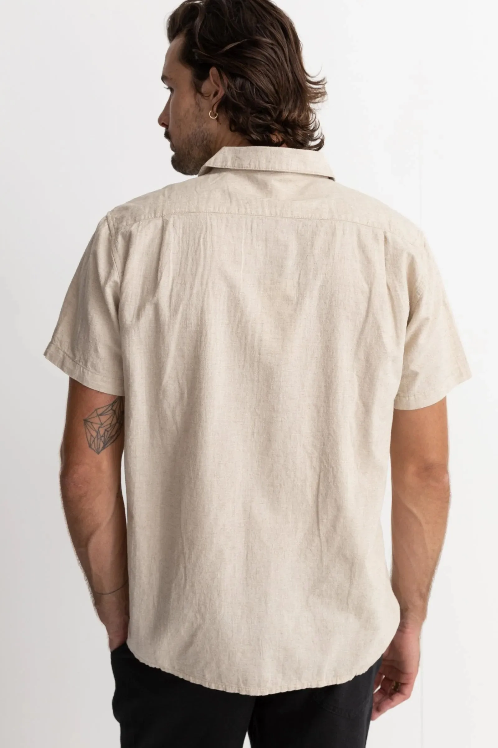 Classic Linen Short Sleeve Shirt Sand Seamless Side Panels
