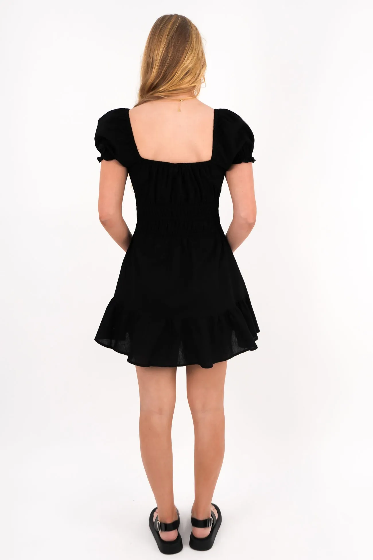Essential Short Sleeve Mini Dress Black Soft Volume