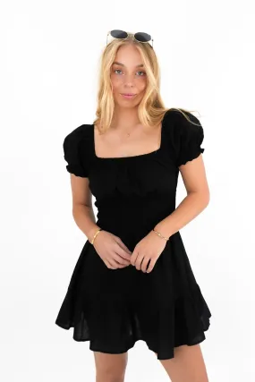 Contrast-Panel Urban Fit Essential Short Sleeve Mini Dress Black