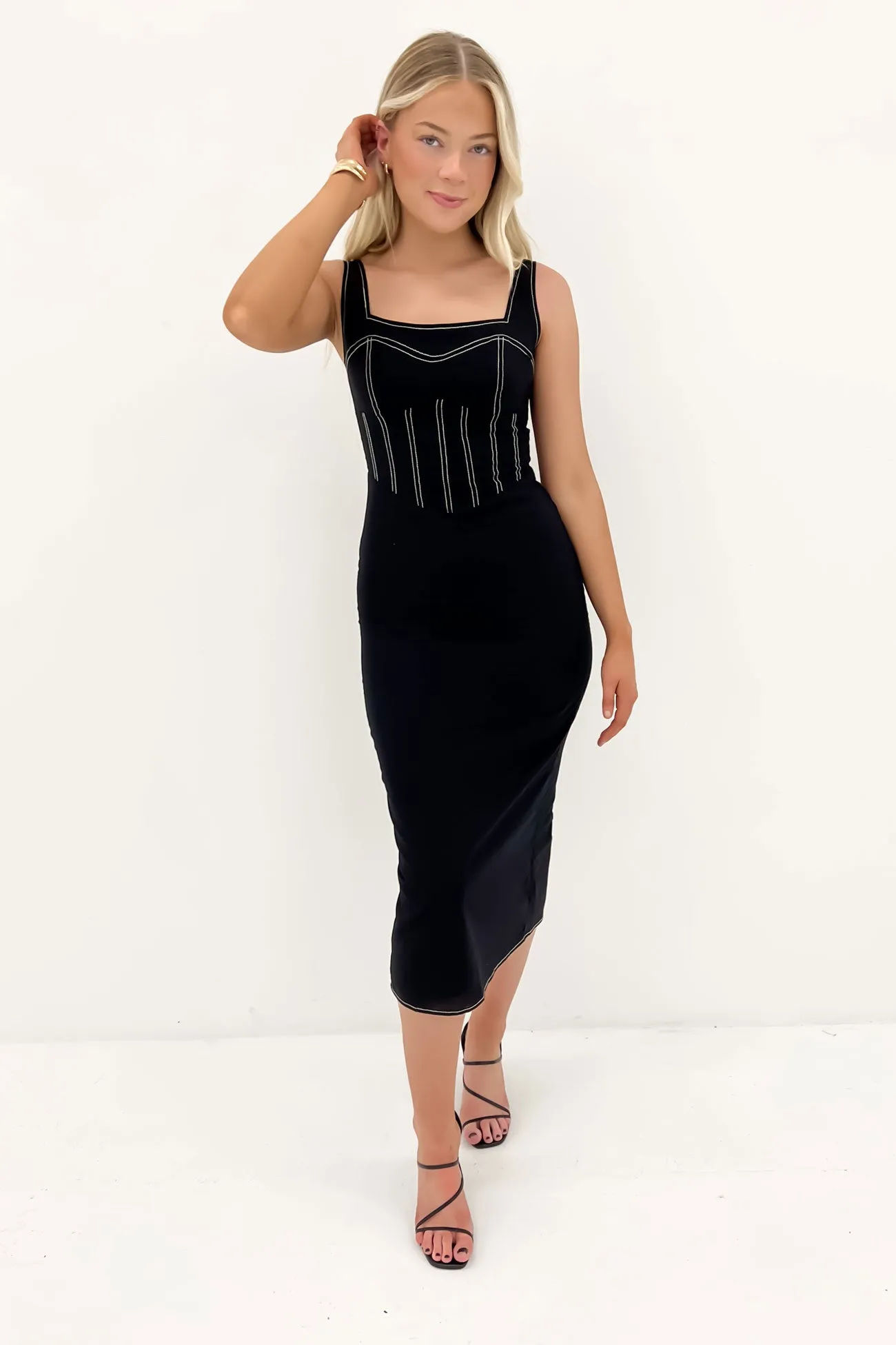 Chilly Weather Wear Starlet Midi Dress Black