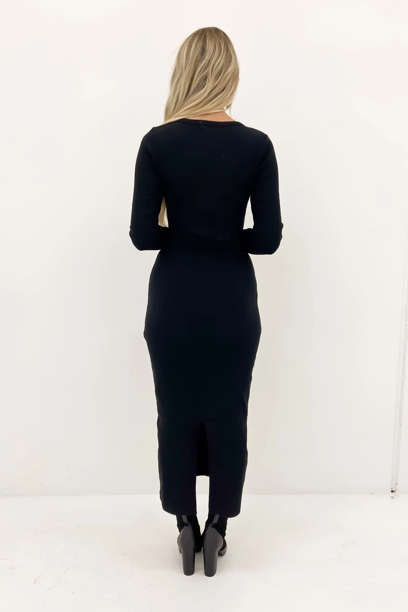 Hazel Long Sleeve Maxi Dress Black Collar Accent