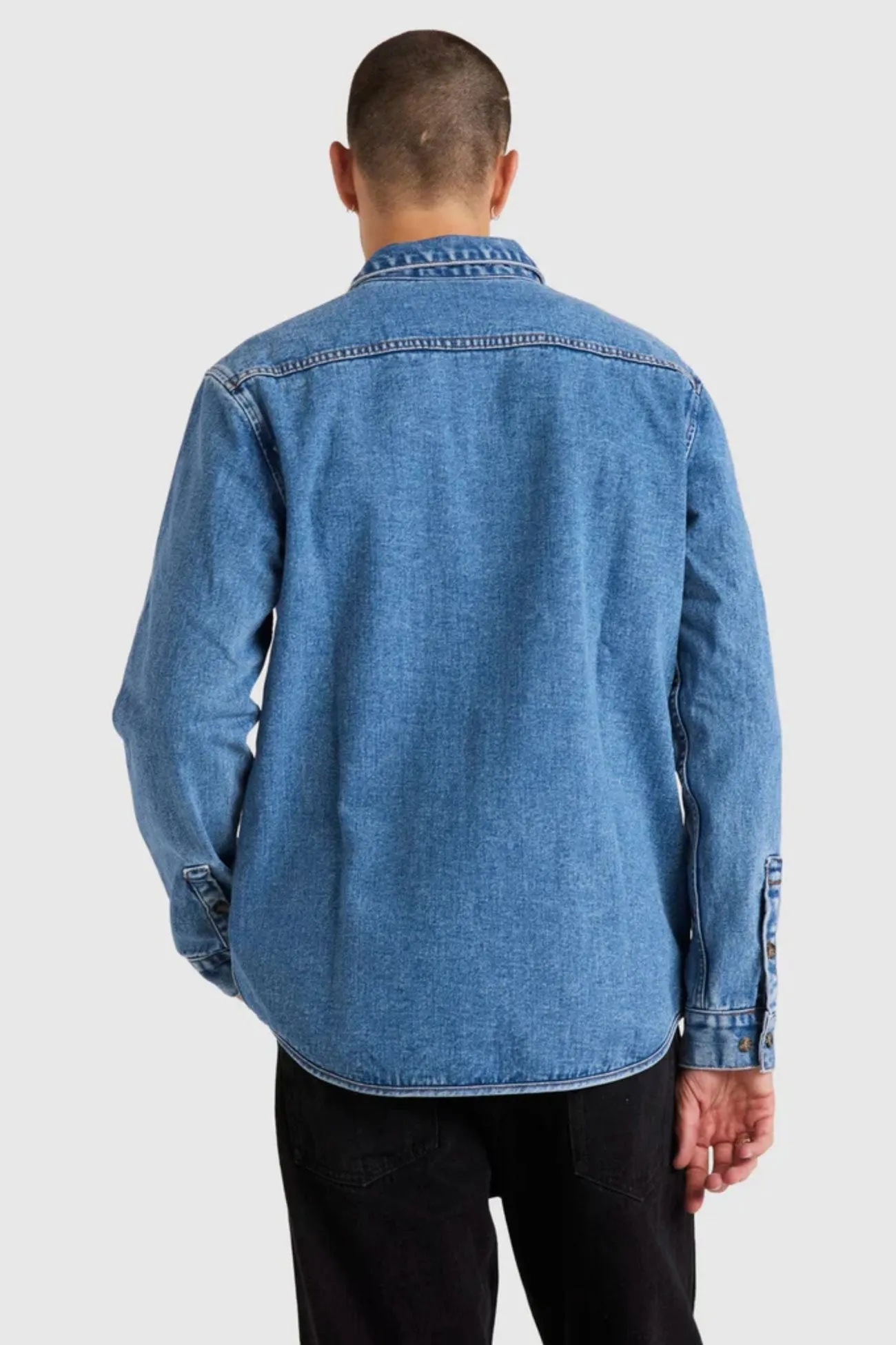 Sustainable Weave RVCA Classic Denim Long Sleeve Shirt Vintage Blue