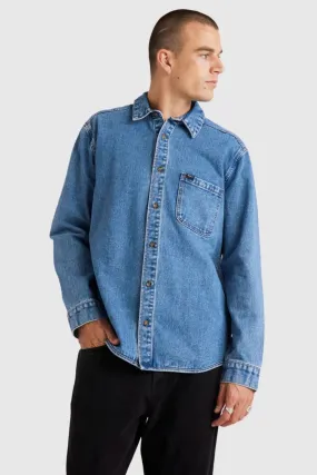 High-Quality Fabric RVCA Classic Denim Long Sleeve Shirt Vintage Blue