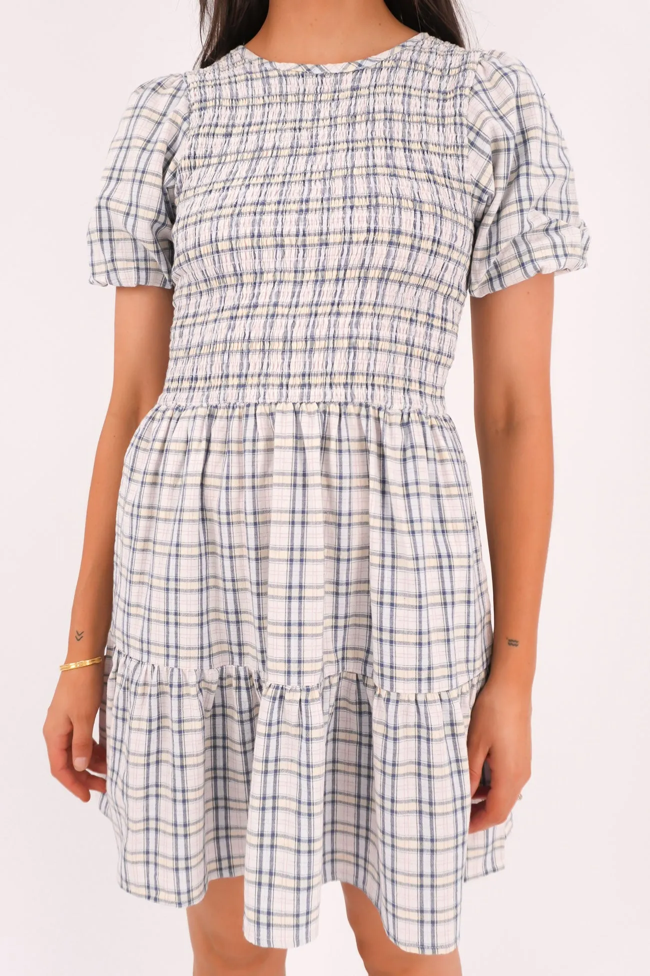 Franklin Mini Dress Check Lightweight Layer Olive Tone
