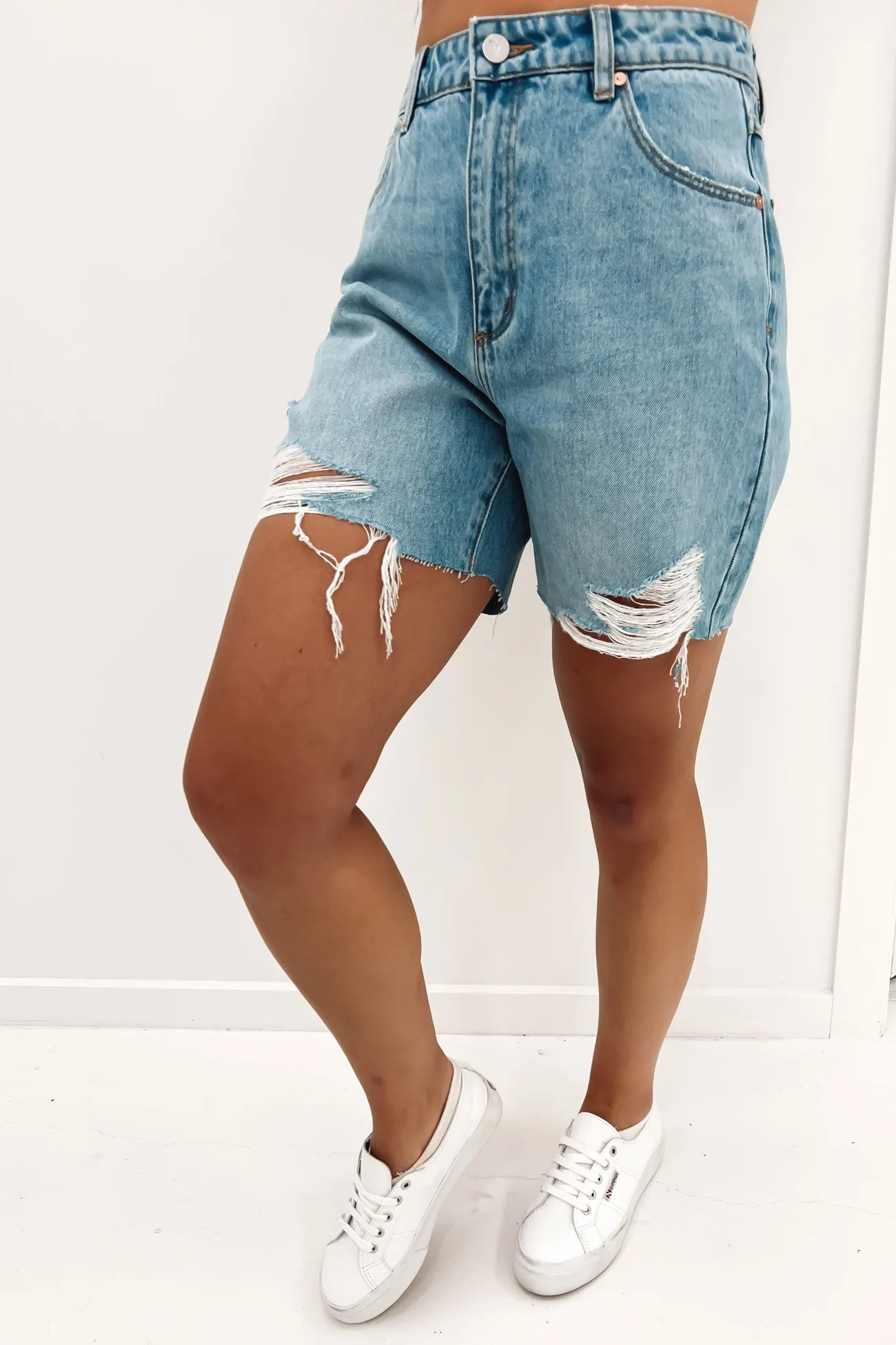 A Claudia Cut Off Short Sadie Rip Multi Panel Construction HighBackRise