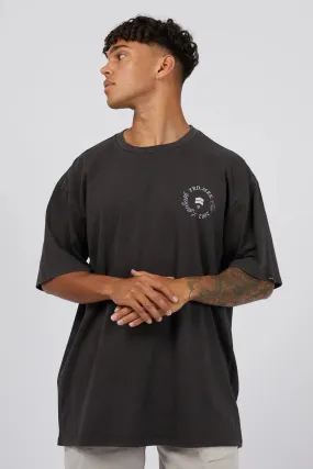 Trendy Style Ribbed collar Spiral Tee Washed Black