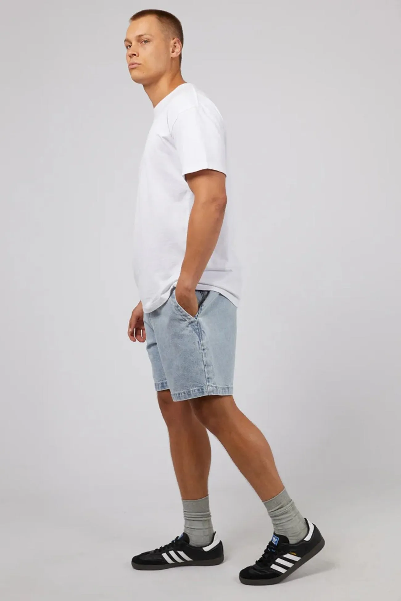 wrinkle - resistant Punk style Rider Denim Short Bleach Blue