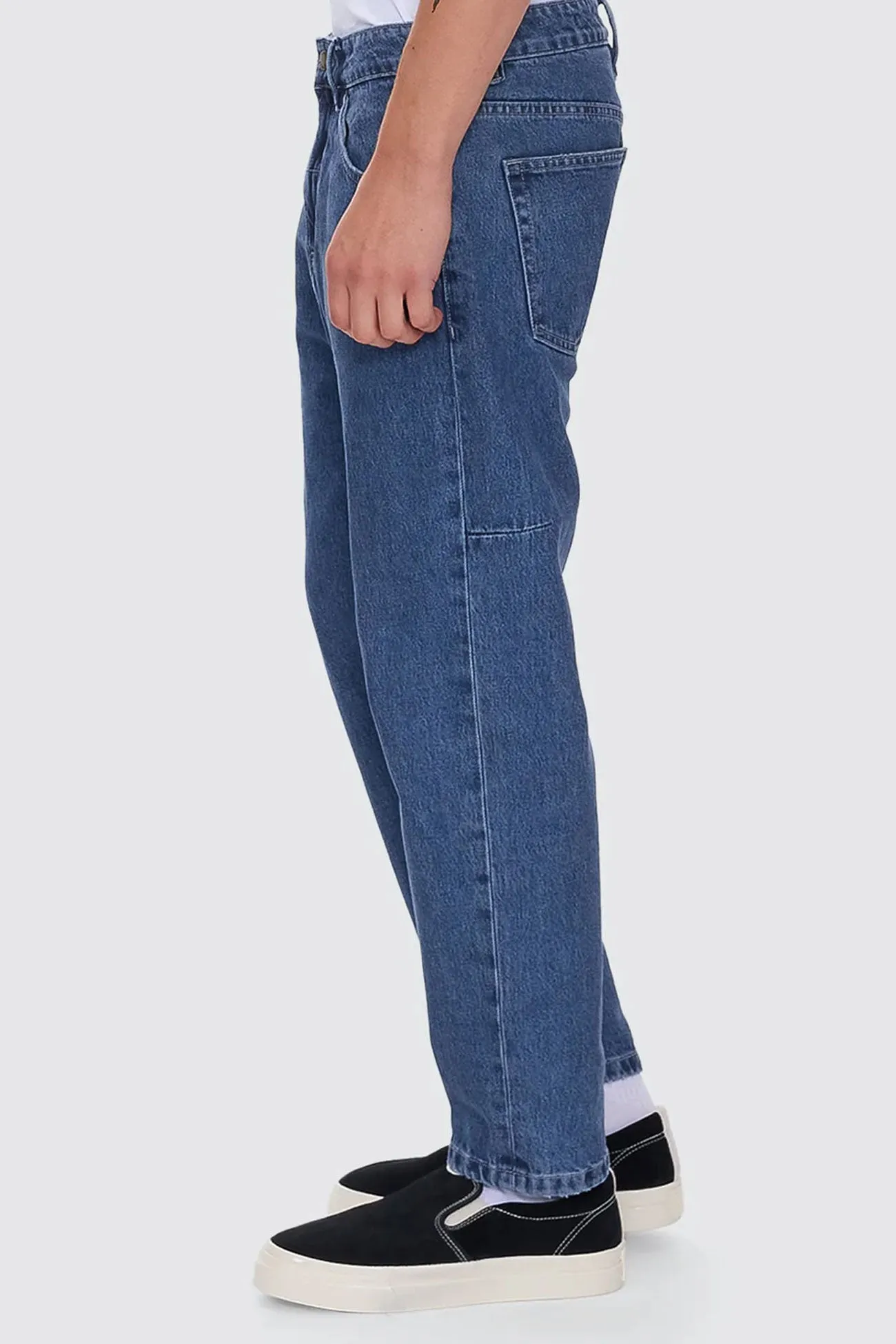 Stone Wash Finish Unchopped Denim Jean Vintage Rinse Blue