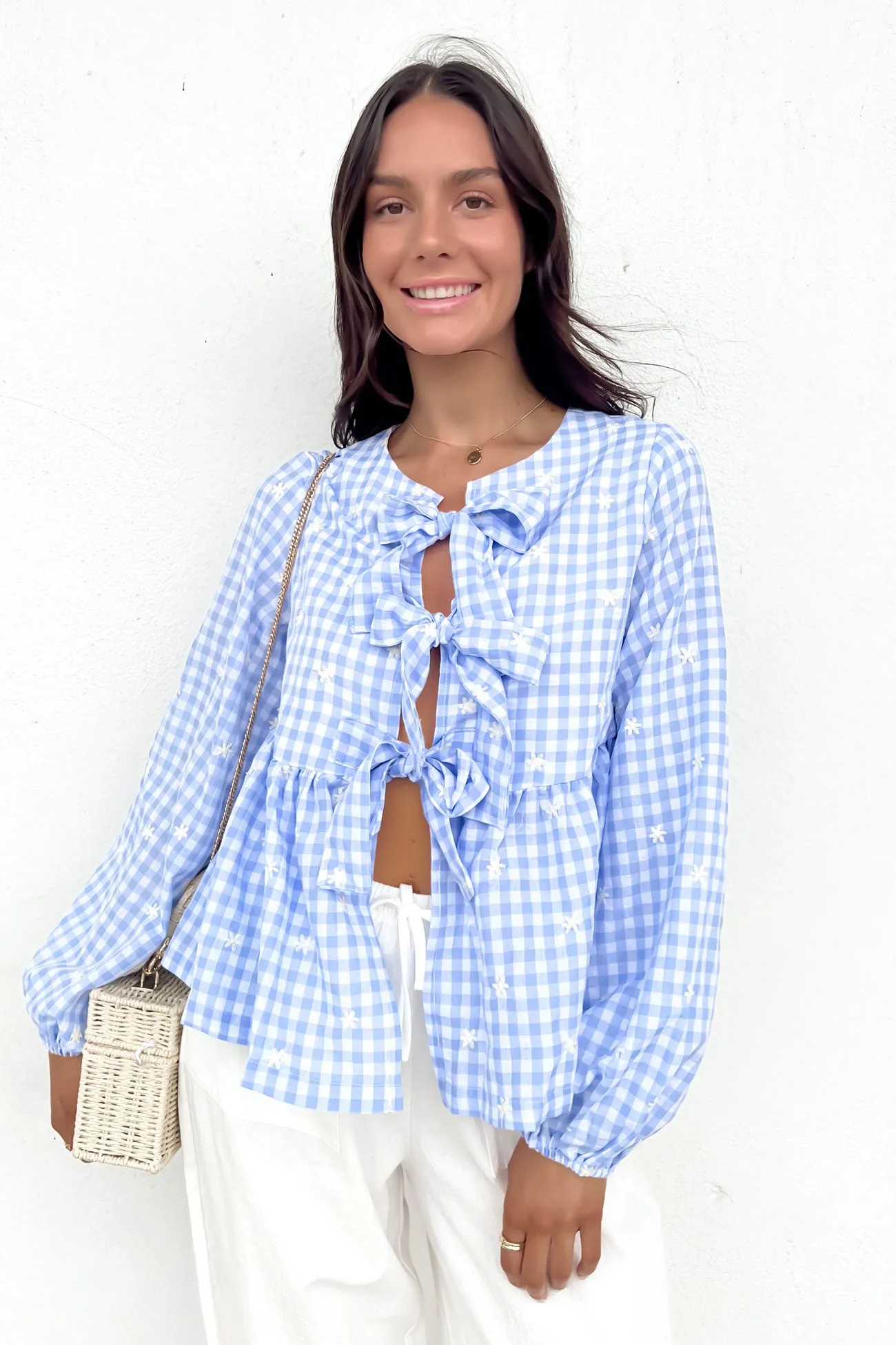Nyssa Top Blue Gingham Hand washable Machine washable