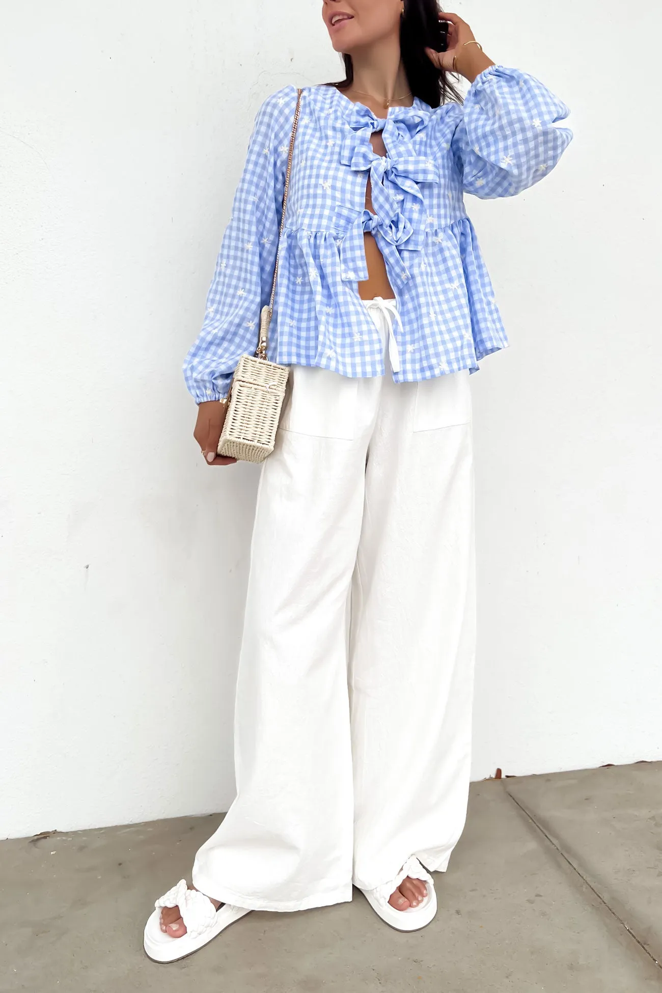 Fire resistant Elbow length cuff Nyssa Top Blue Gingham