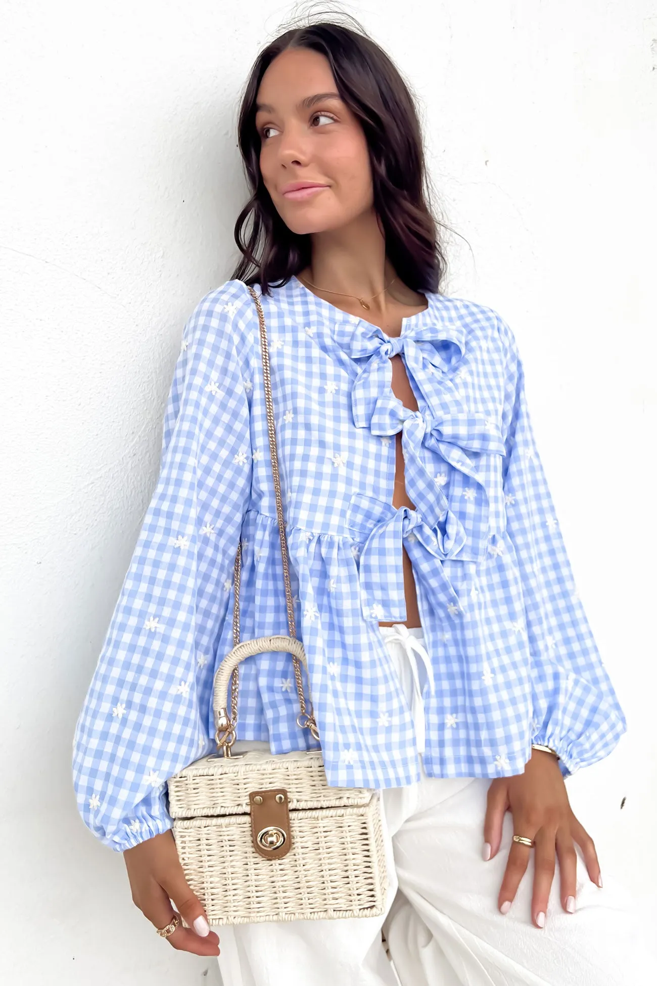 Nyssa Top Blue Gingham Rural area Woolen