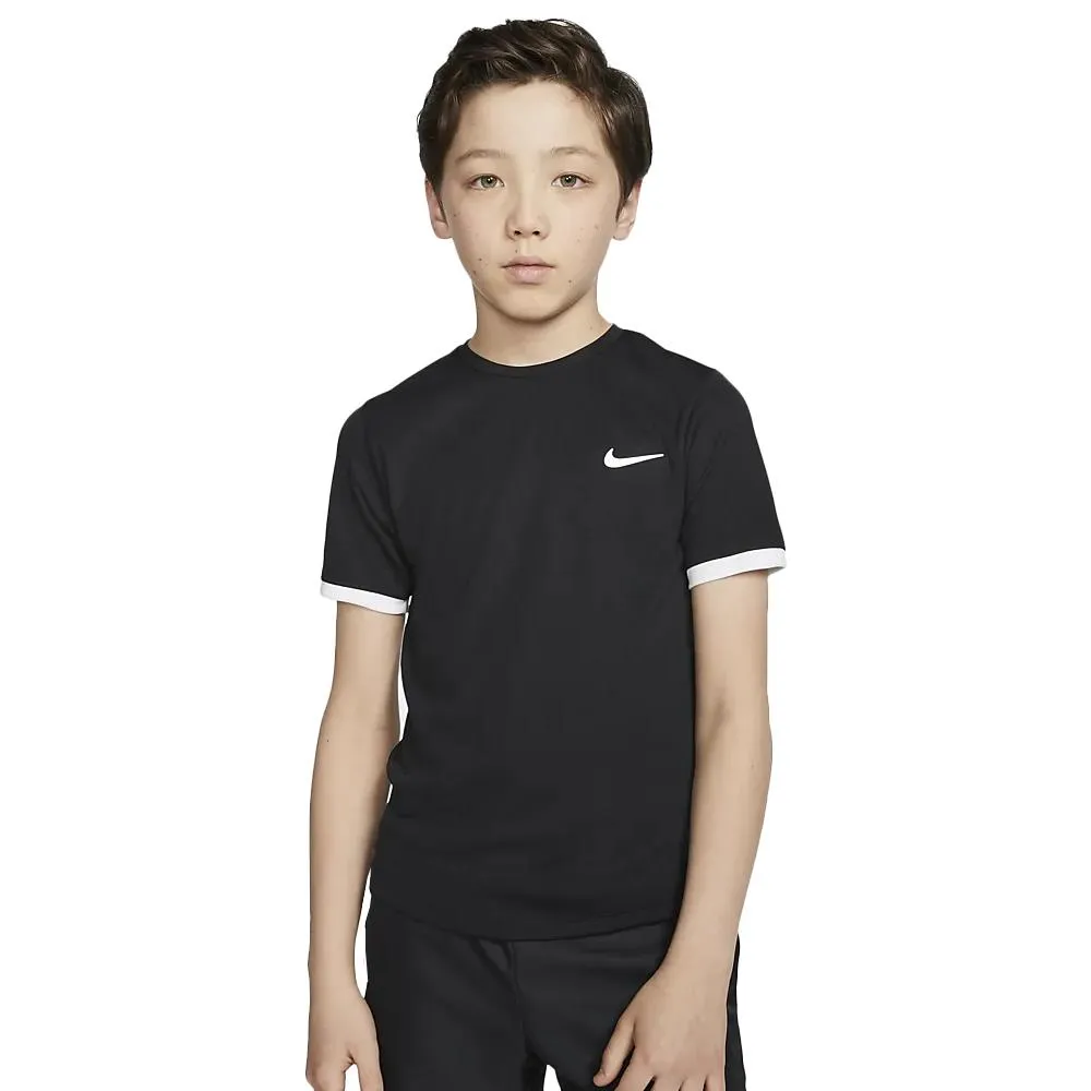 Draping Effect Nike Boys Court DryFit Short Sleeve - Black