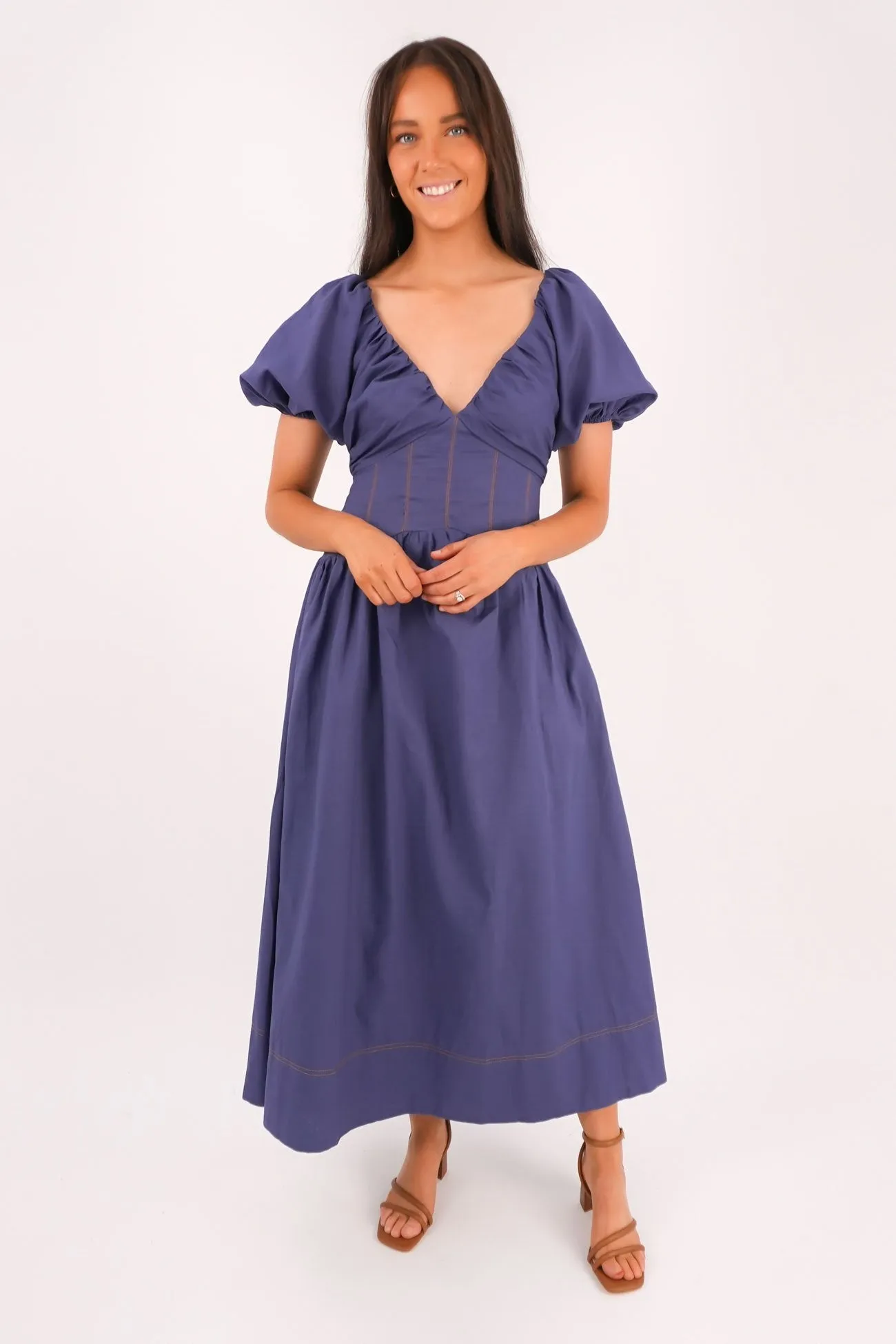 Shine Skin Quiet Luxury Fate Midi Dress Blue