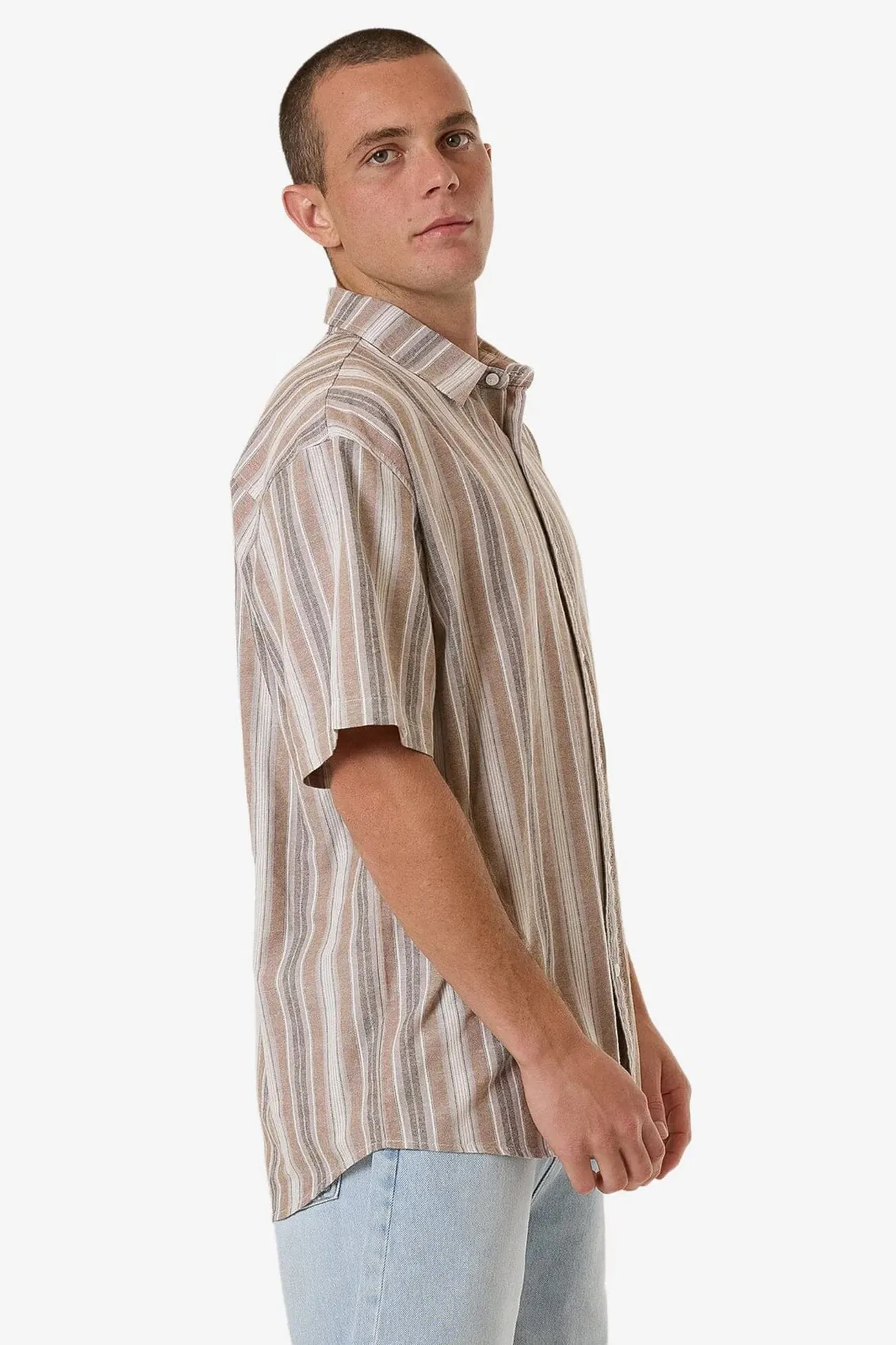 Contemporary Design Multi Pocket Design Unlocked Stripe Short Sleeve Shirt Breen