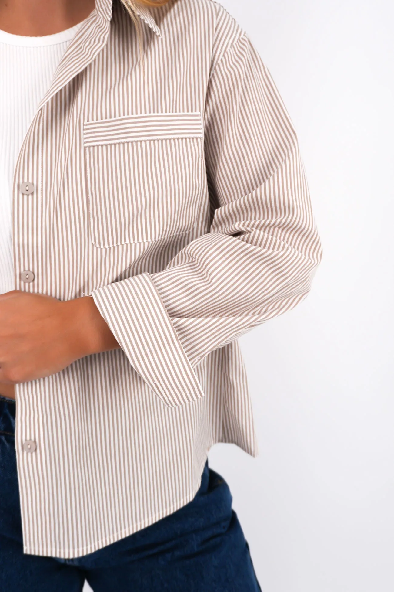 Neutral Shade Lydia Shirt Mocha Stripe