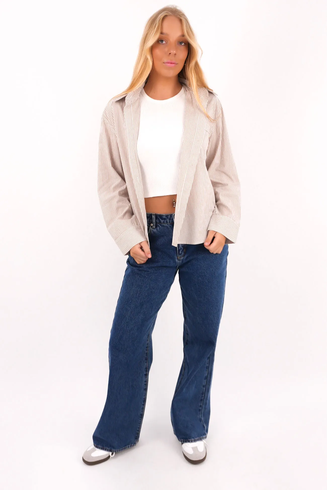 Statement Maker Lydia Shirt Mocha Stripe