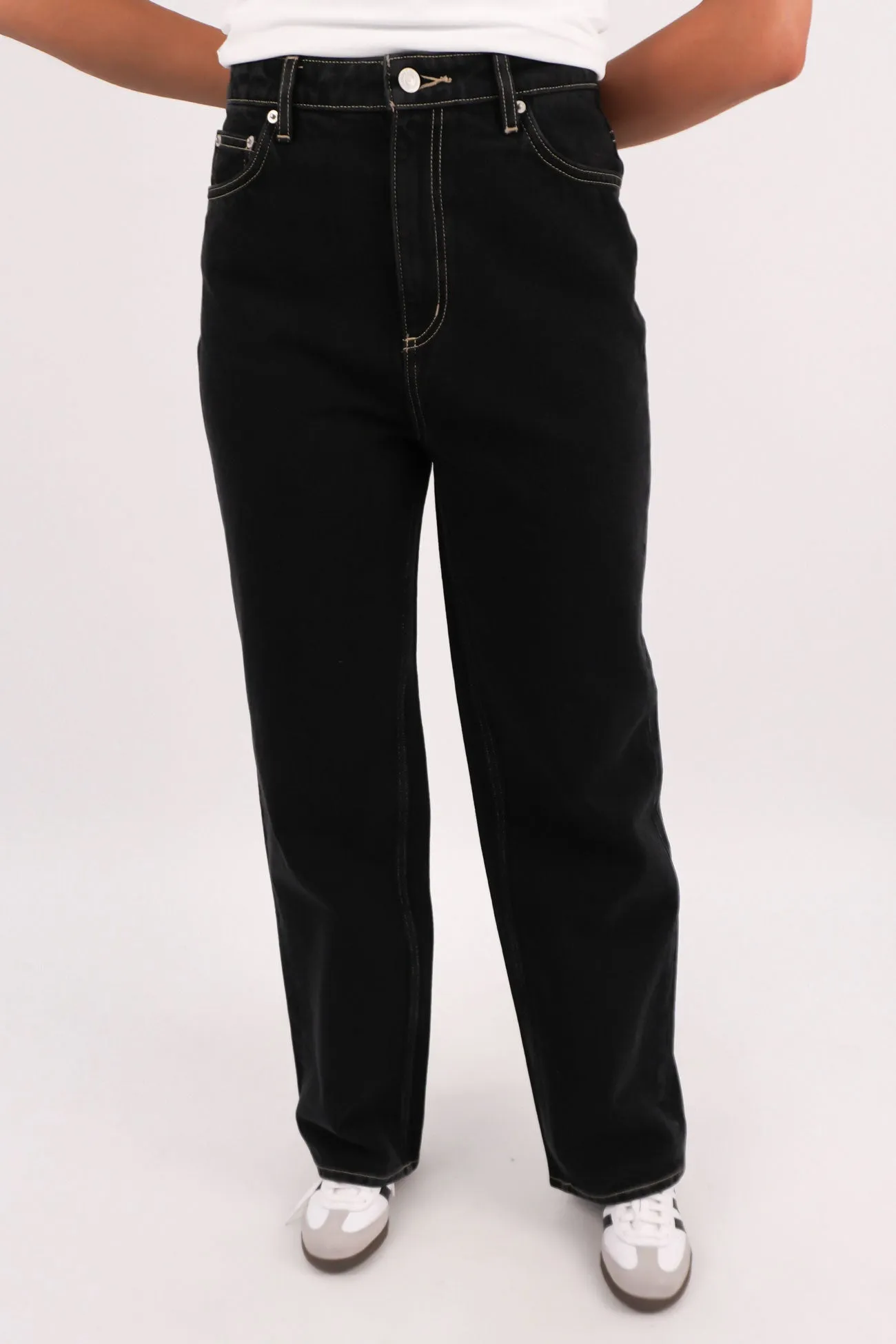 Fit For Life Textured Party Look Soft High Baggy Jean Throwback Black