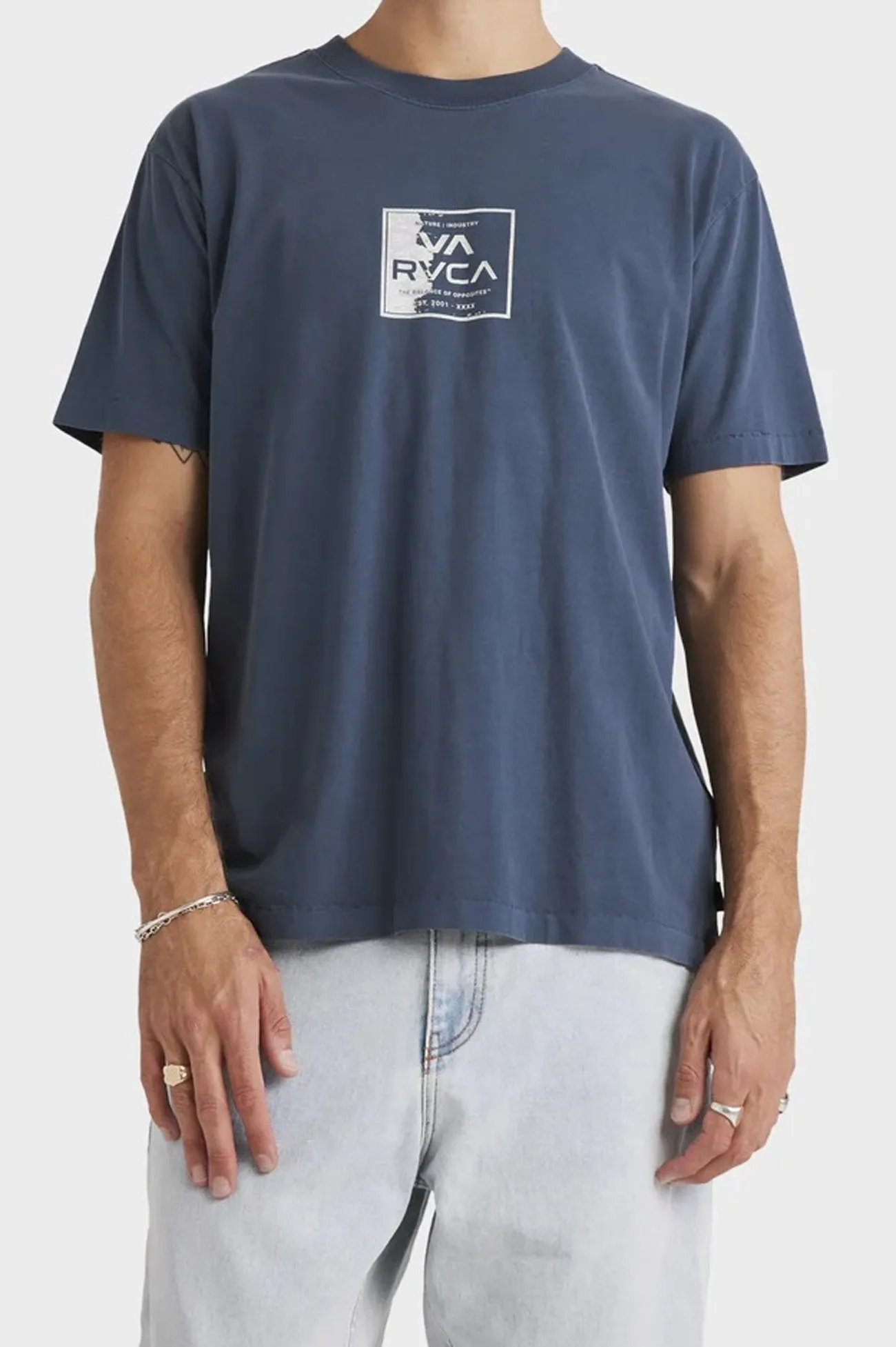 Stylish Look Floral freshness VA Torn Short Sleeve Tee Petrol Blue